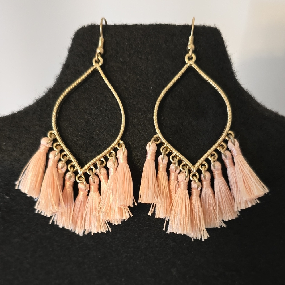Elegant Gold and Pink Tassel Earrings
